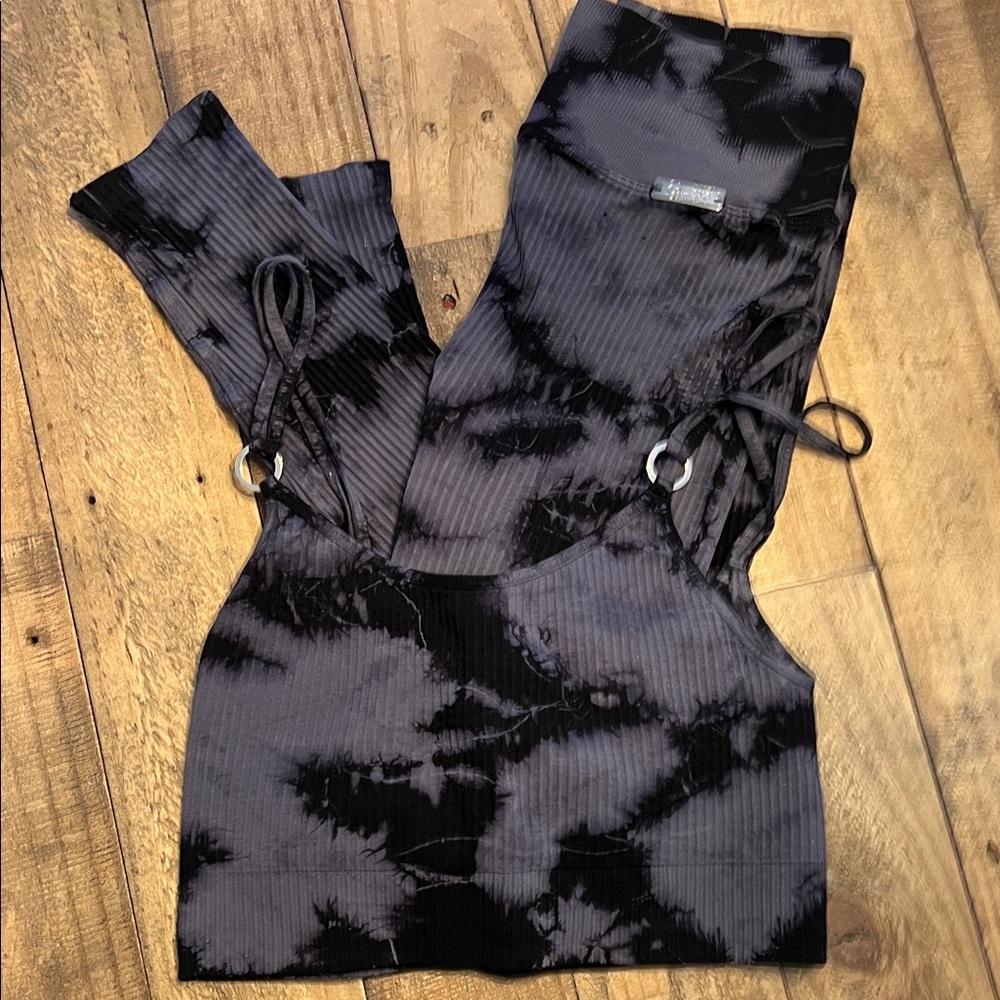 Black and Gray Tie-Dye Activewear Set